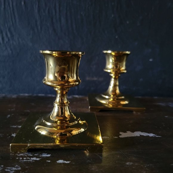 Pair of Partylite Copley Candle Holders, Small Brass Candle Holders Pedestal Bas - Picture 2 of 6